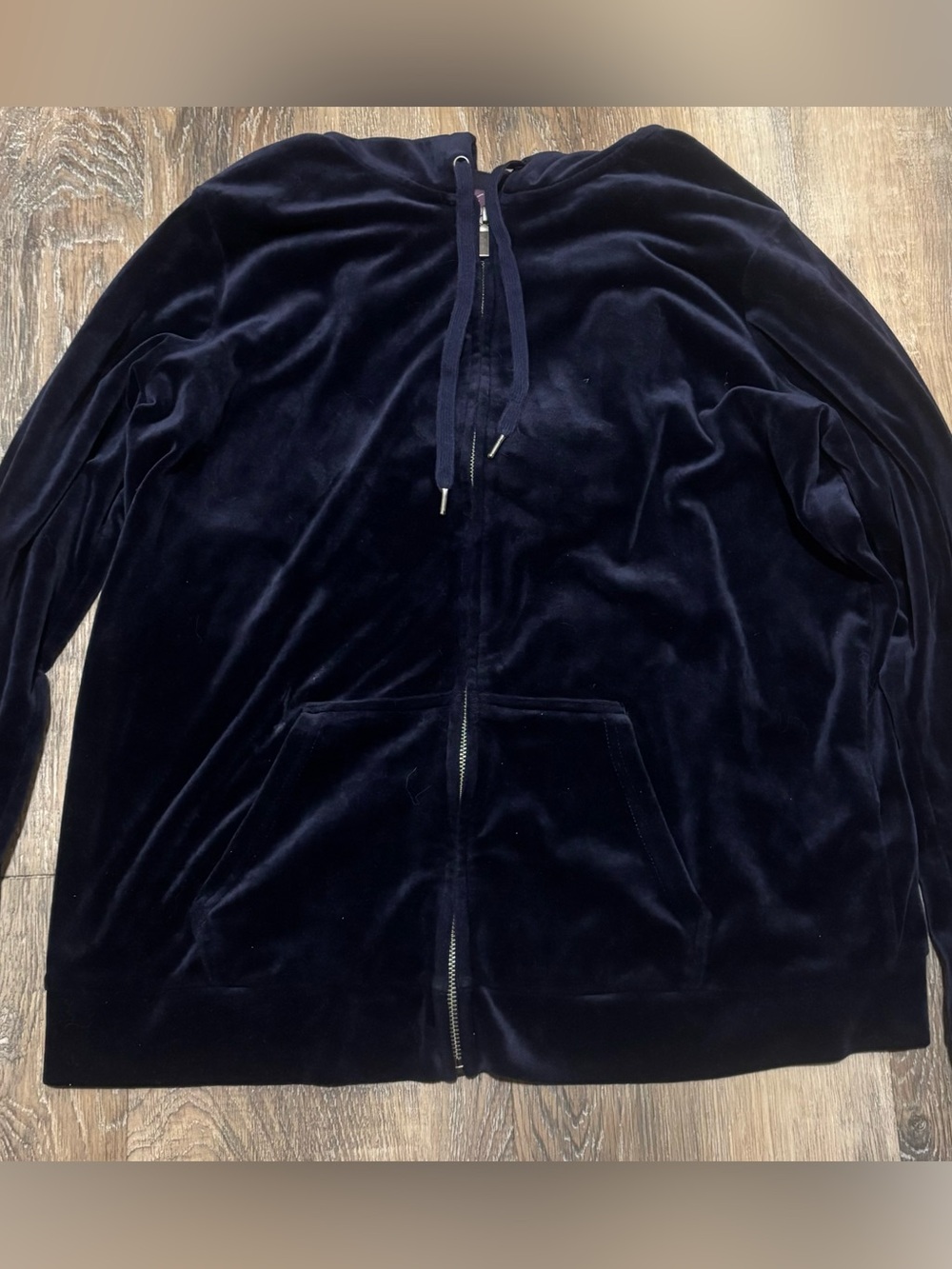 Gloria Vanderbilt Velvet Zip Hoodie - Navy